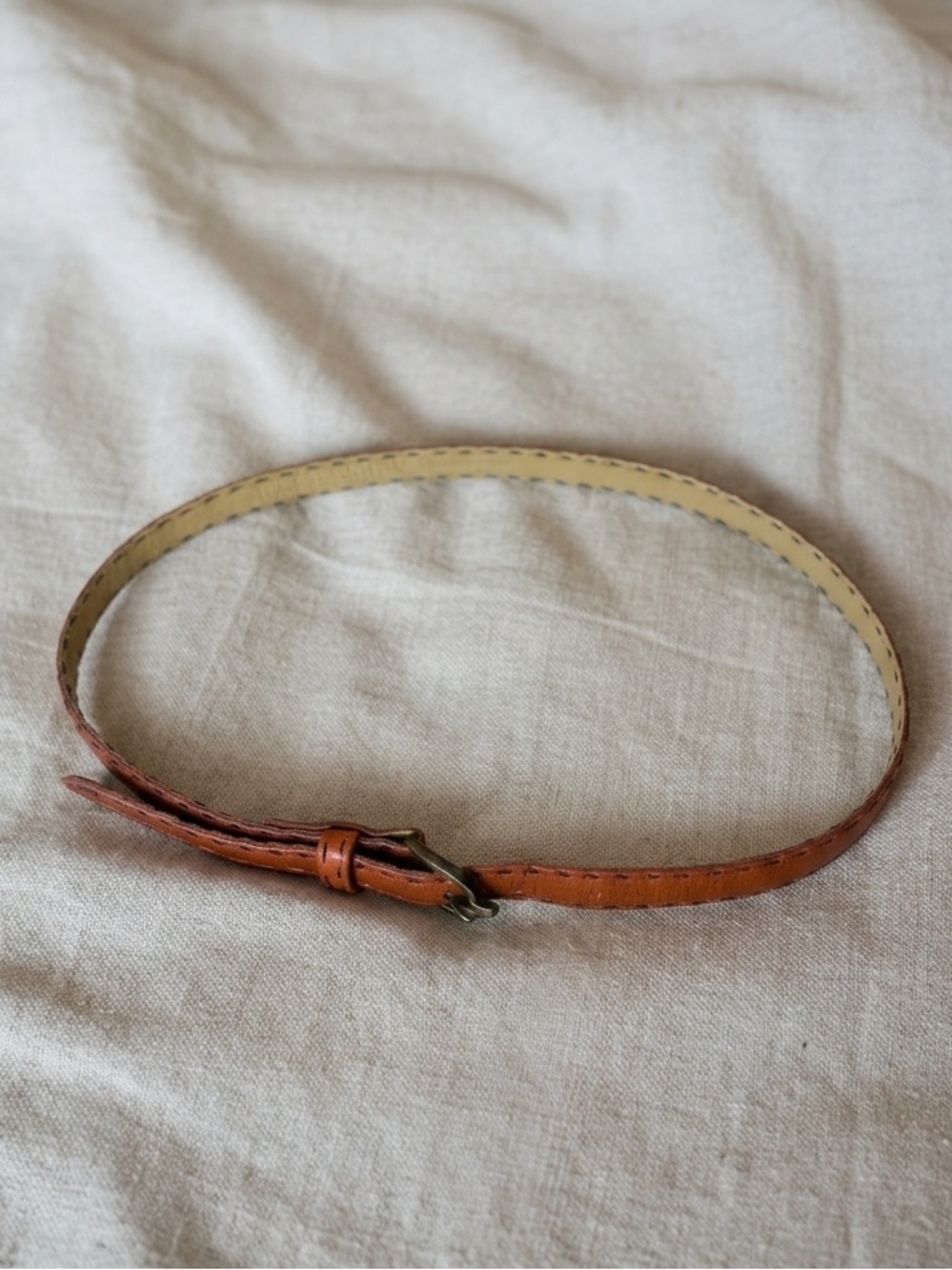 Vintage Liberty Belle Cognac Brown Genuine Leather Skinny Belt